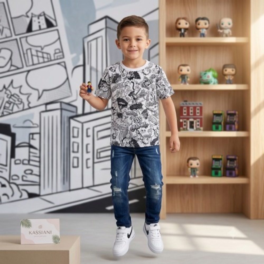 Brooklyn's Best Boys Comic Book Pop Art Graphic Print Cotton T-Shirt White 7
